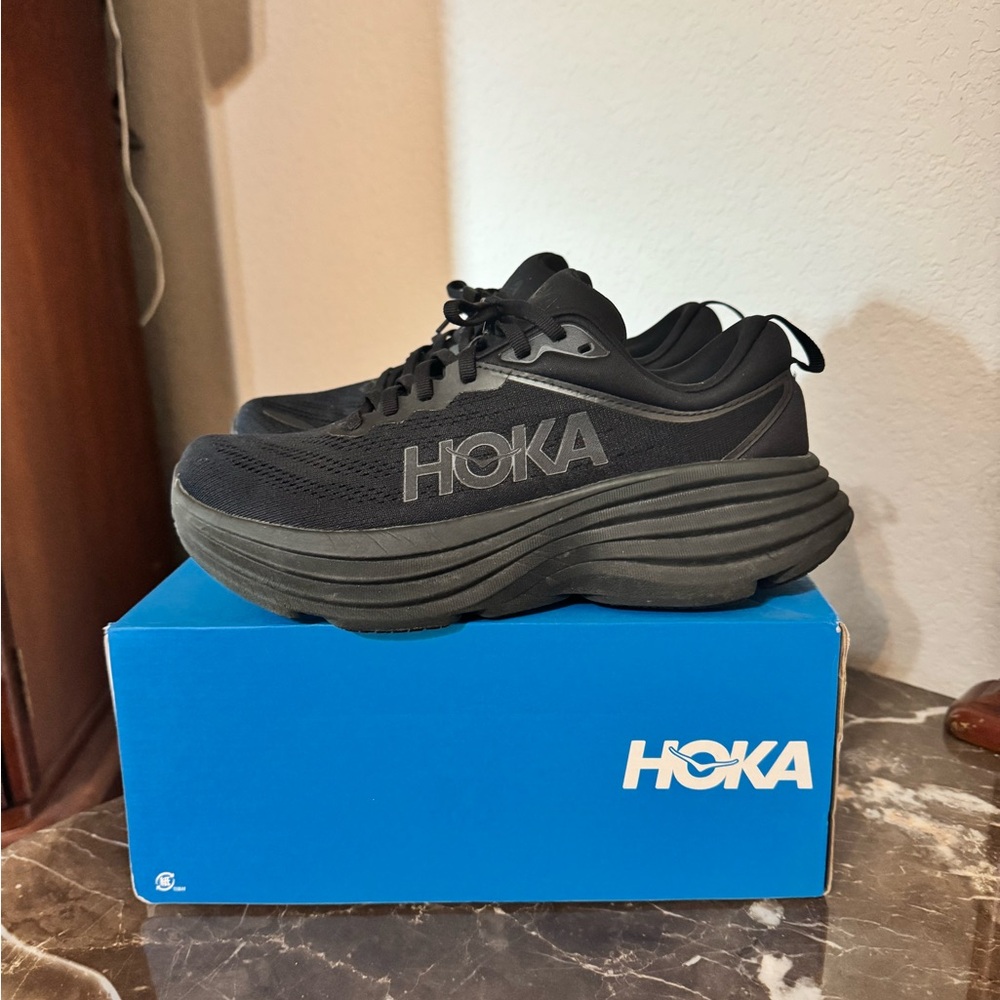 Hoka Black Athletic Shoes with Breathable Mesh and Cushioned Comfort